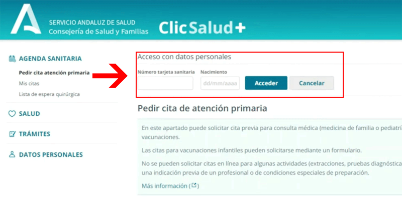 Acceso con datos personales ClicSalud+