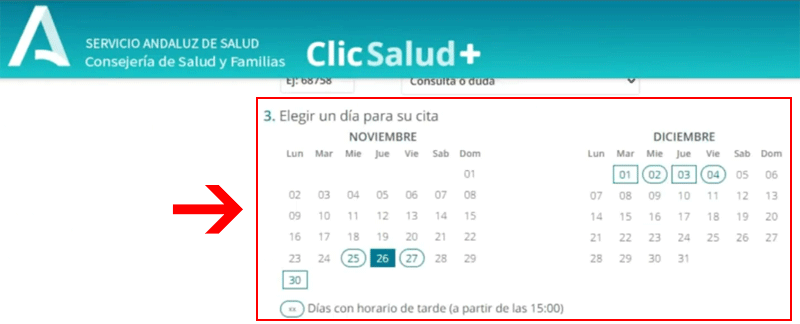 Elegir día para la cita ClicSalud+