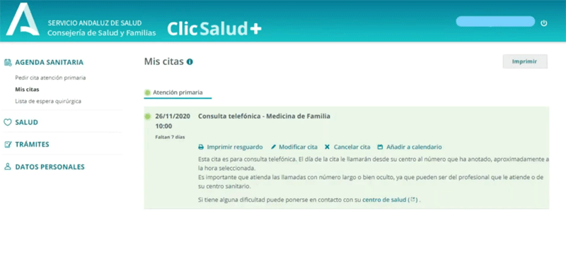 Resumen de la cita ClicSalud+