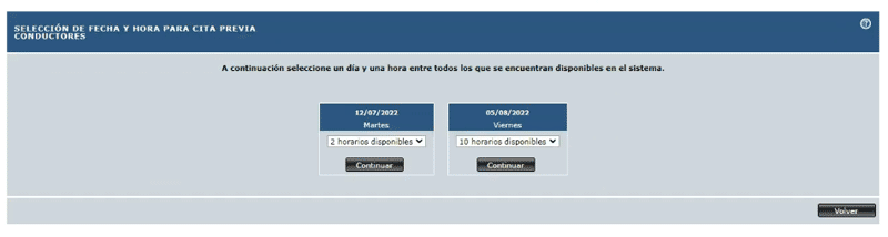 Seleccionar día y hora para la cita en la DGT